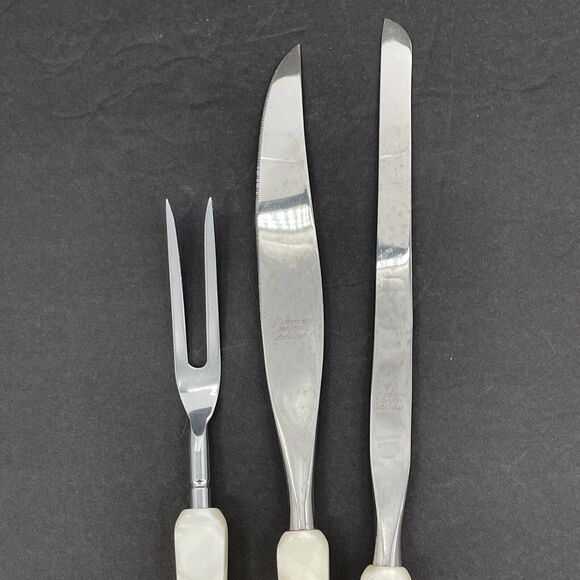 Town & Country Washington Forge 3 pc Carving Set Lucite Swirl Handles Fleetwood - Picture 6 of 16